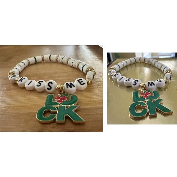 St Patricks Day Bracelet New Puka Beads Lucky Kiss Me Festive Party Para… - Picture 9 of 12